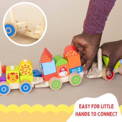 Farm Wooden Train Set for Kids - Pull Along Stacking Train