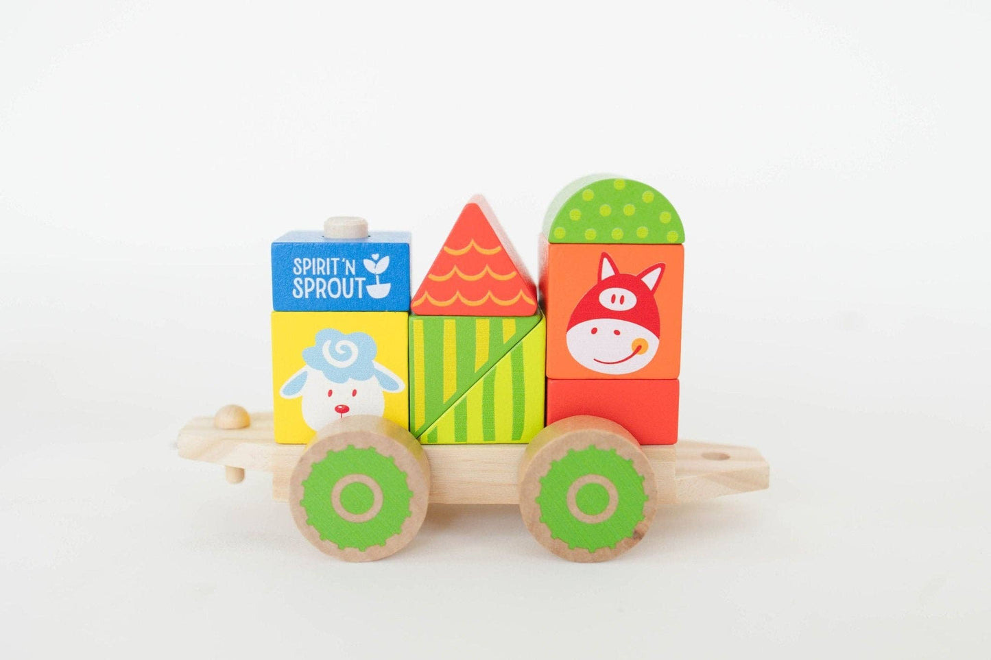 Farm Wooden Train Set for Kids - Pull Along Stacking Train