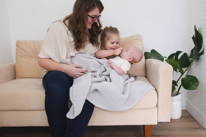 Grey Waffle Bamboo Baby Blanket, 40"x40"- Soft Baby Swaddle Blanket Gender Neutral Baby Shower Gift