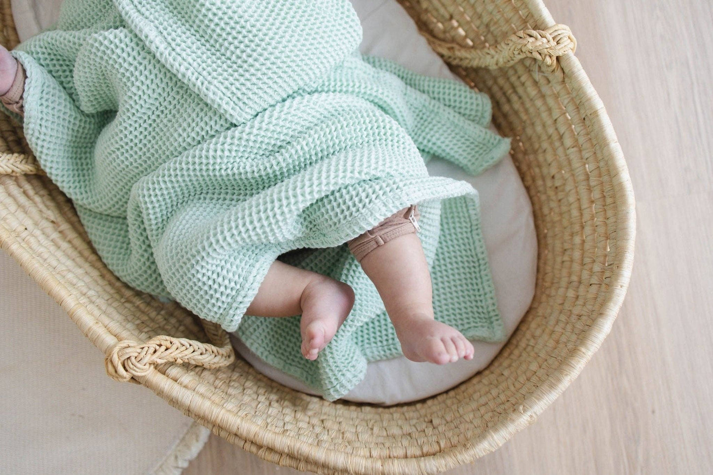 Seafoam Waffle Bamboo Baby Blanket, 40"x40"- Soft Baby Swaddle Blanket Gender Neutral Baby Shower Gift