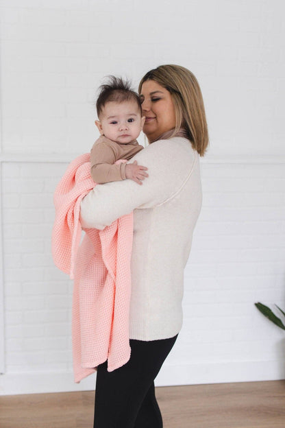 Rose Pink Waffle Bamboo Baby Blanket, 40"x40"- Soft Baby Swaddle Blanket Baby Shower Gift