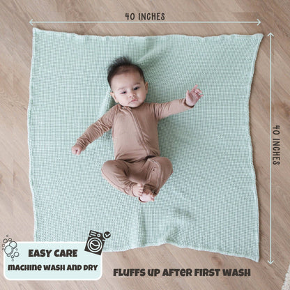 Grey Waffle Bamboo Baby Blanket, 40"x40"- Soft Baby Swaddle Blanket Gender Neutral Baby Shower Gift