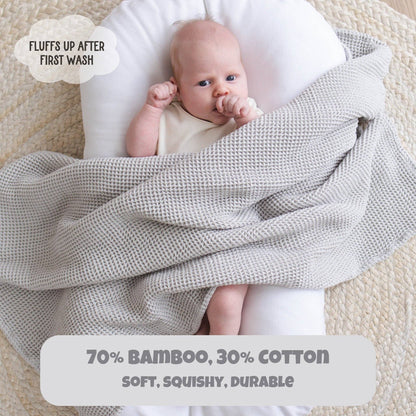 Grey Waffle Bamboo Baby Blanket, 40"x40"- Soft Baby Swaddle Blanket Gender Neutral Baby Shower Gift