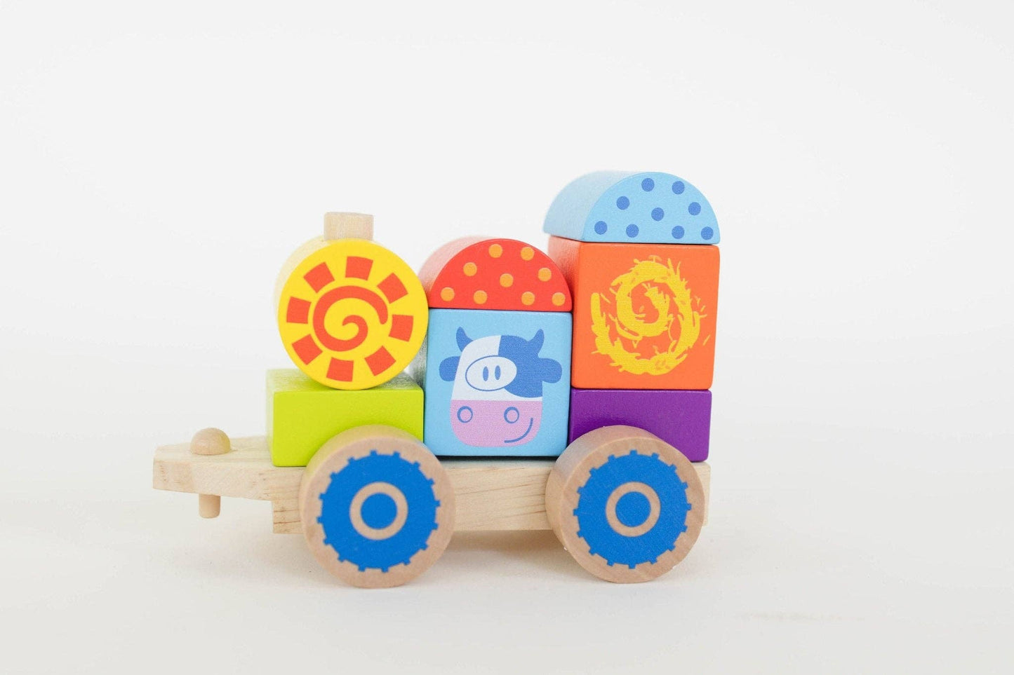 Farm Wooden Train Set for Kids - Pull Along Stacking Train