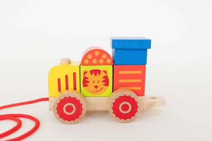 Farm Wooden Train Set for Kids - Pull Along Stacking Train