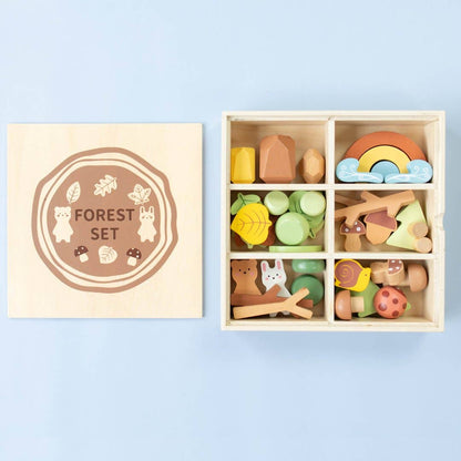 Wooden Forest Sensory Bin Accessories - Montessori Toddler Toys - Wooden Stacking Blocks