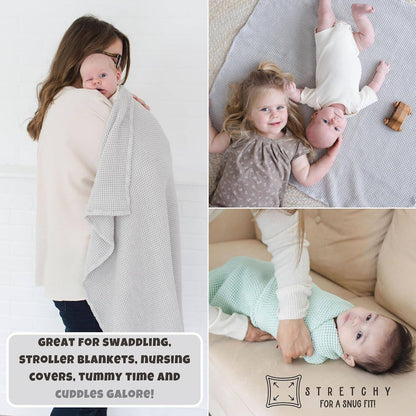 Grey Waffle Bamboo Baby Blanket, 40"x40"- Soft Baby Swaddle Blanket Gender Neutral Baby Shower Gift