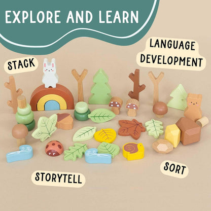 Wooden Forest Sensory Bin Accessories - Montessori Toddler Toys - Wooden Stacking Blocks