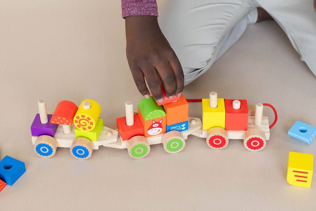 Farm Wooden Train Set for Kids - Pull Along Stacking Train