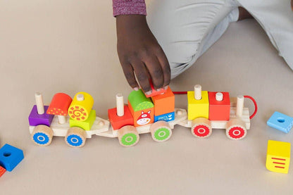 Farm Wooden Train Set for Kids - Pull Along Stacking Train