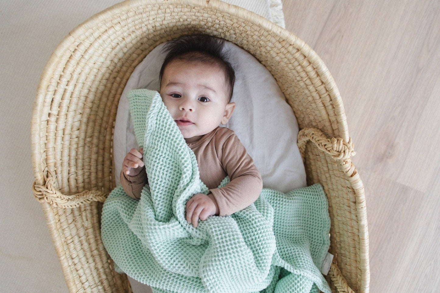 Seafoam Waffle Bamboo Baby Blanket, 40"x40"- Soft Baby Swaddle Blanket Gender Neutral Baby Shower Gift