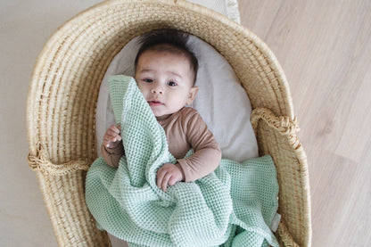 Seafoam Waffle Bamboo Baby Blanket, 40"x40"- Soft Baby Swaddle Blanket Gender Neutral Baby Shower Gift