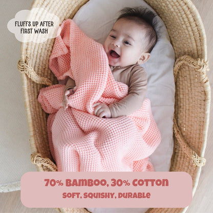 Rose Pink Waffle Bamboo Baby Blanket, 40"x40"- Soft Baby Swaddle Blanket Baby Shower Gift