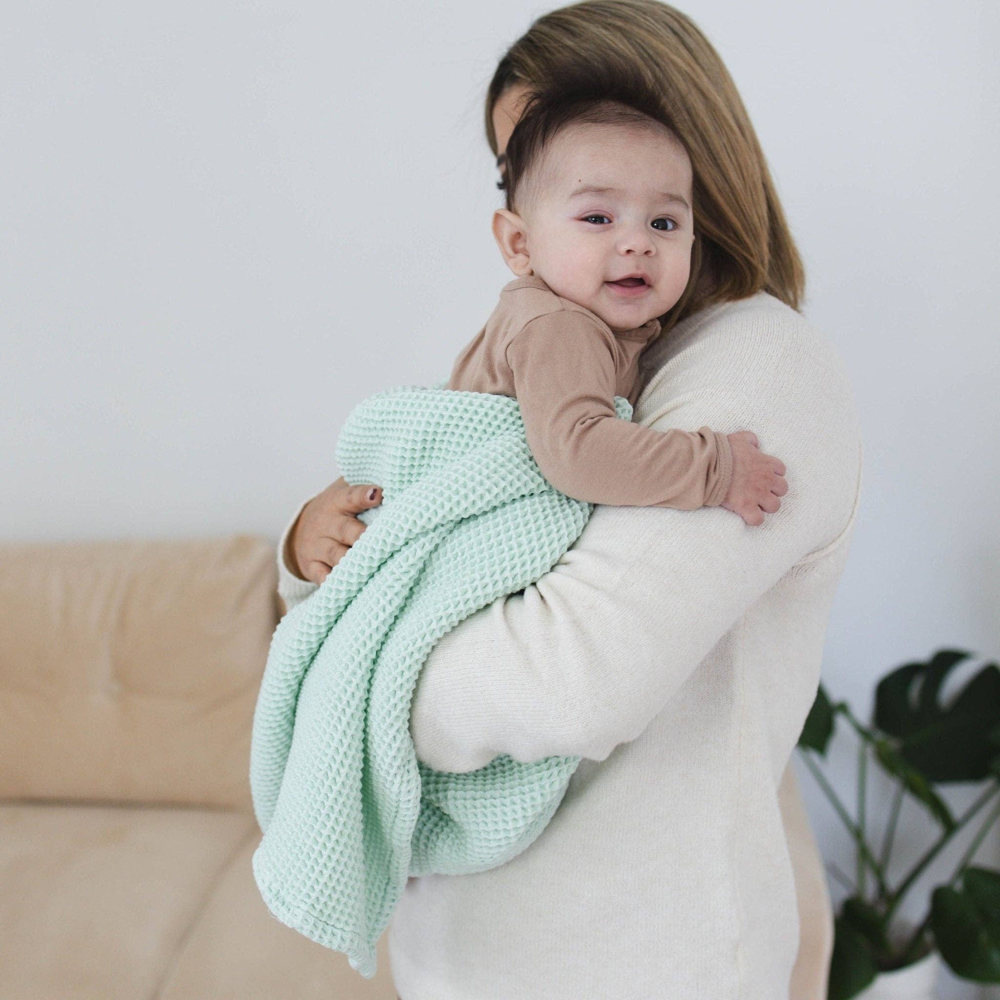 Seafoam Waffle Bamboo Baby Blanket, 40"x40"- Soft Baby Swaddle Blanket Gender Neutral Baby Shower Gift