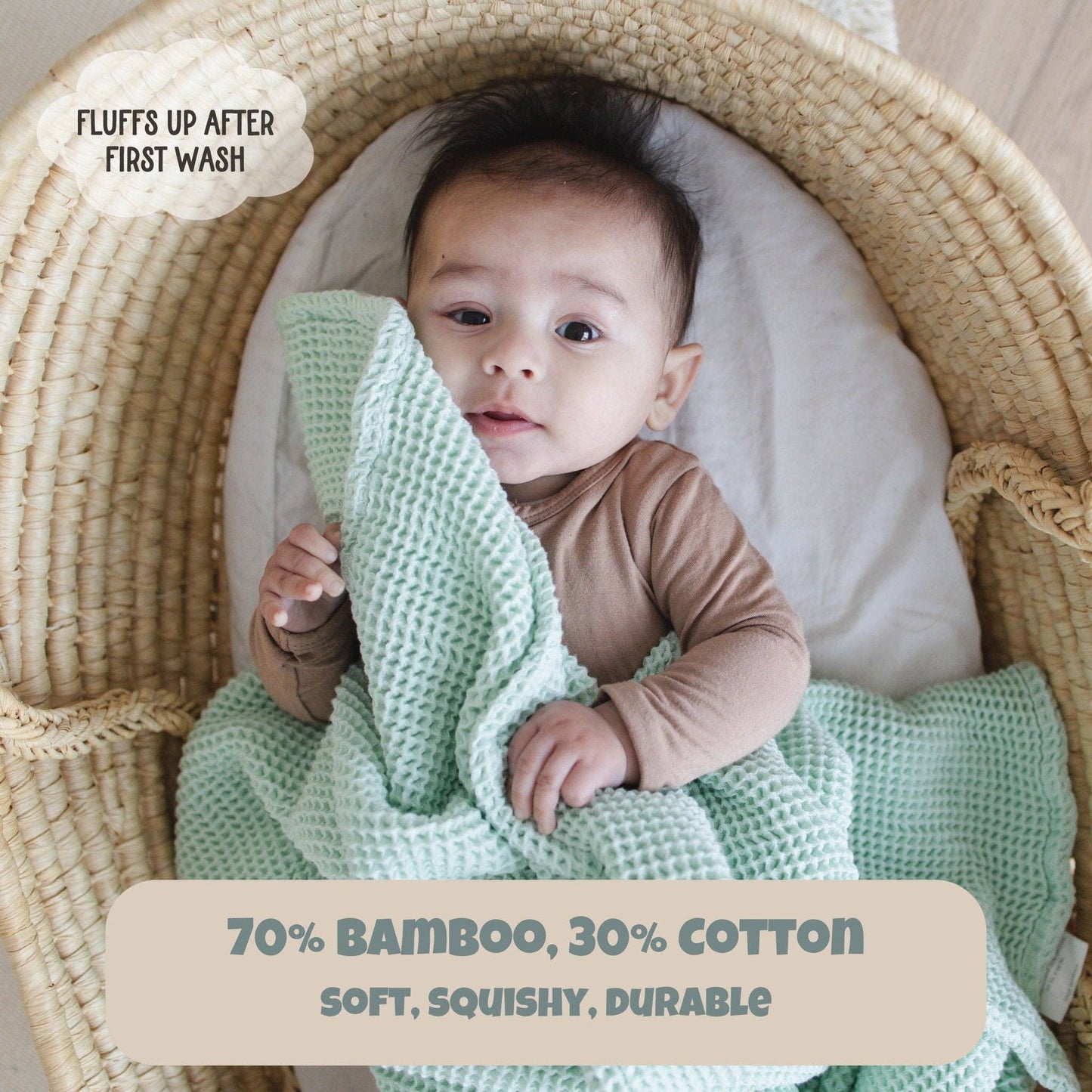 Seafoam Waffle Bamboo Baby Blanket, 40"x40"- Soft Baby Swaddle Blanket Gender Neutral Baby Shower Gift