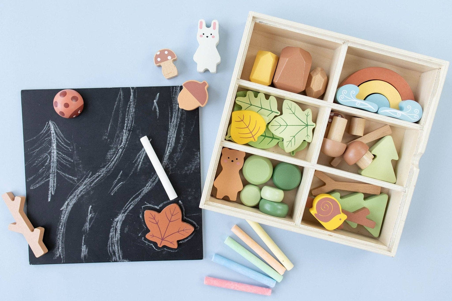 Wooden Forest Sensory Bin Accessories - Montessori Toddler Toys - Wooden Stacking Blocks