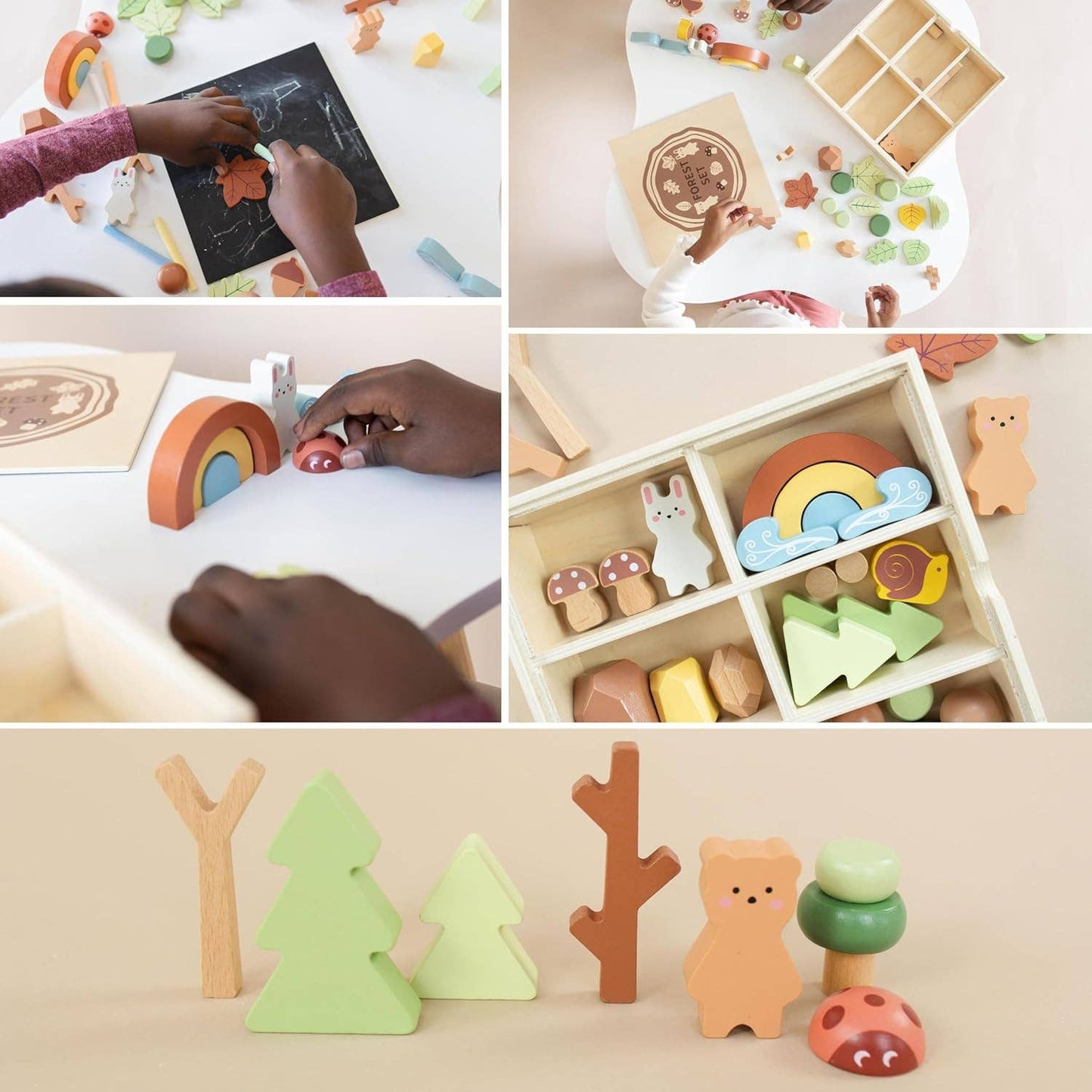 Wooden Forest Sensory Bin Accessories - Montessori Toddler Toys - Wooden Stacking Blocks