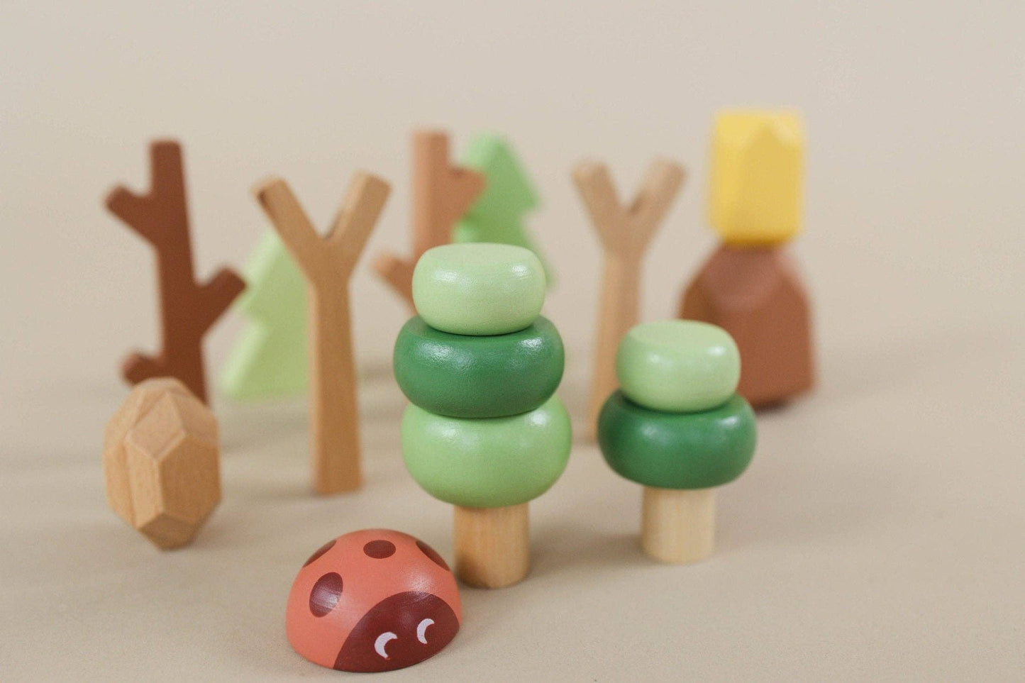 Wooden Forest Sensory Bin Accessories - Montessori Toddler Toys - Wooden Stacking Blocks