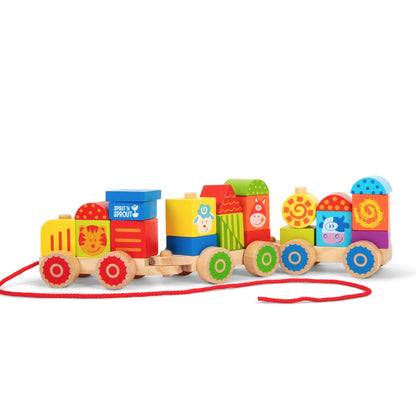 Farm Wooden Train Set for Kids - Pull Along Stacking Train