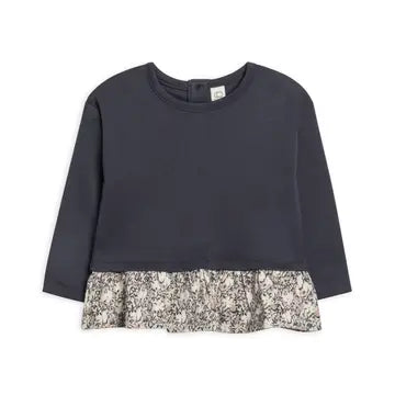 Lily Long Sleeve Ruffle Hem Top-Navy
