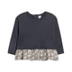 Lily Long Sleeve Ruffle Hem Top-Navy