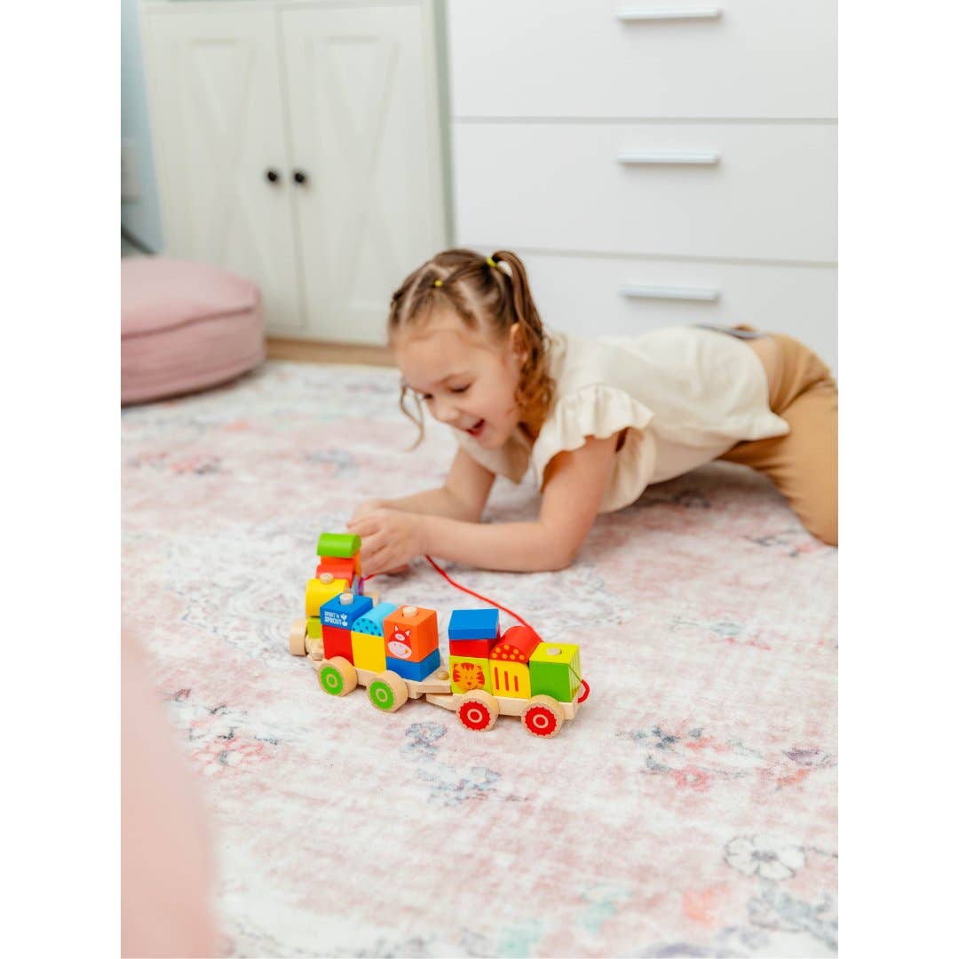 Farm Wooden Train Set for Kids - Pull Along Stacking Train