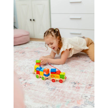 Farm Wooden Train Set for Kids - Pull Along Stacking Train