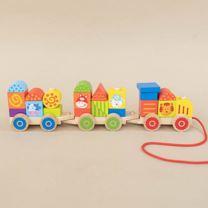Farm Wooden Train Set for Kids - Pull Along Stacking Train