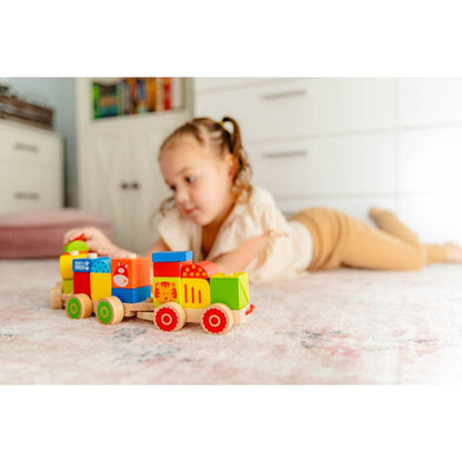 Farm Wooden Train Set for Kids - Pull Along Stacking Train