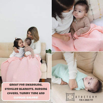 Rose Pink Waffle Bamboo Baby Blanket, 40"x40"- Soft Baby Swaddle Blanket Baby Shower Gift